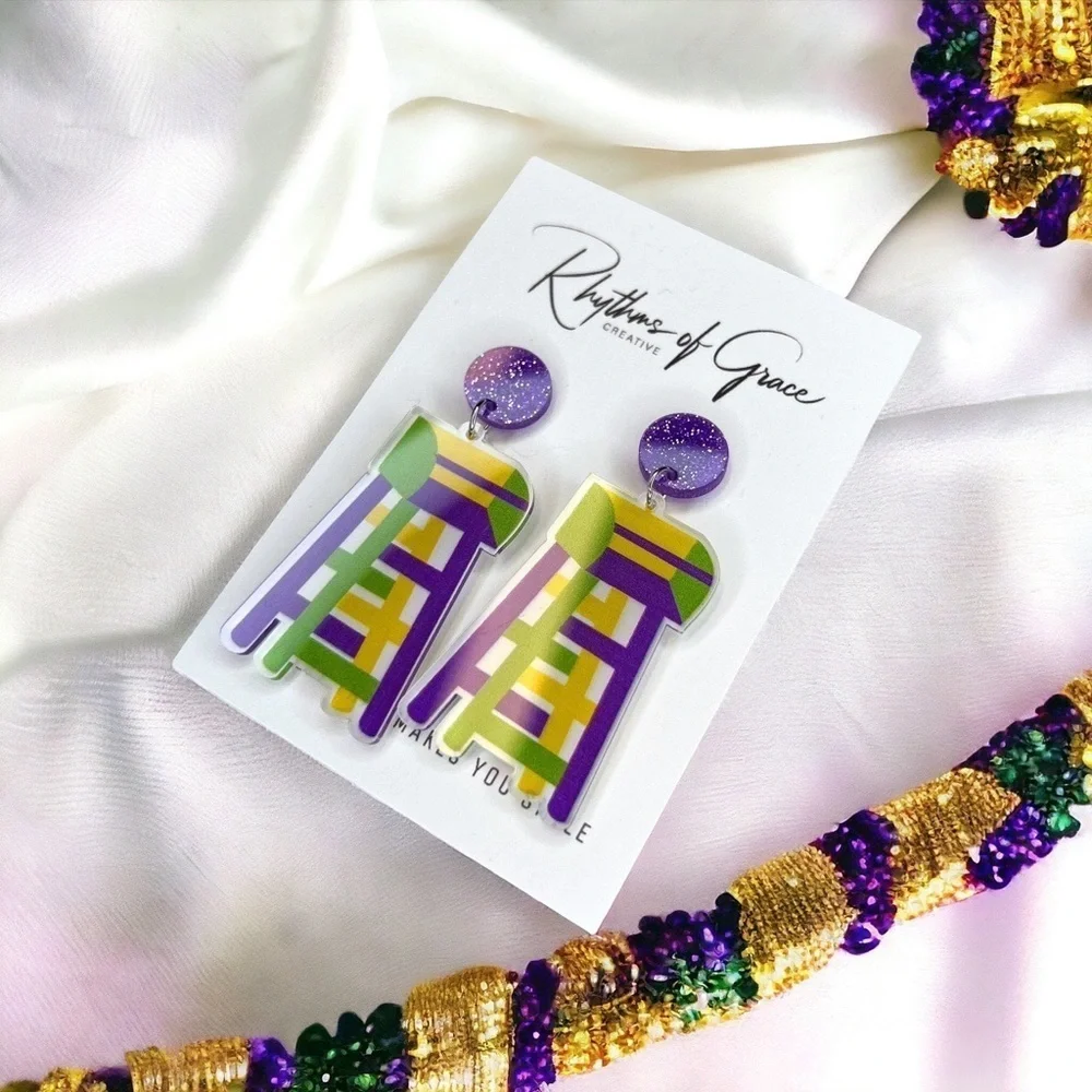 Ladder to Mardi Gras Magic: Vibrant Earrings for Your Carnival Style!🎉 NWT